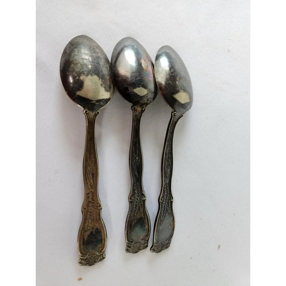 3 VTG MOTHERS SILVERPLATED SPOONS Flatware Wheat Harvest Thanksgiving‎ Sickle